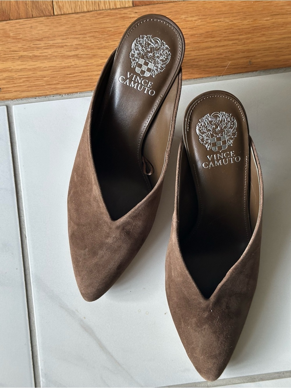 Vince Camuto Brown Suede Pointed Slip-On Mules